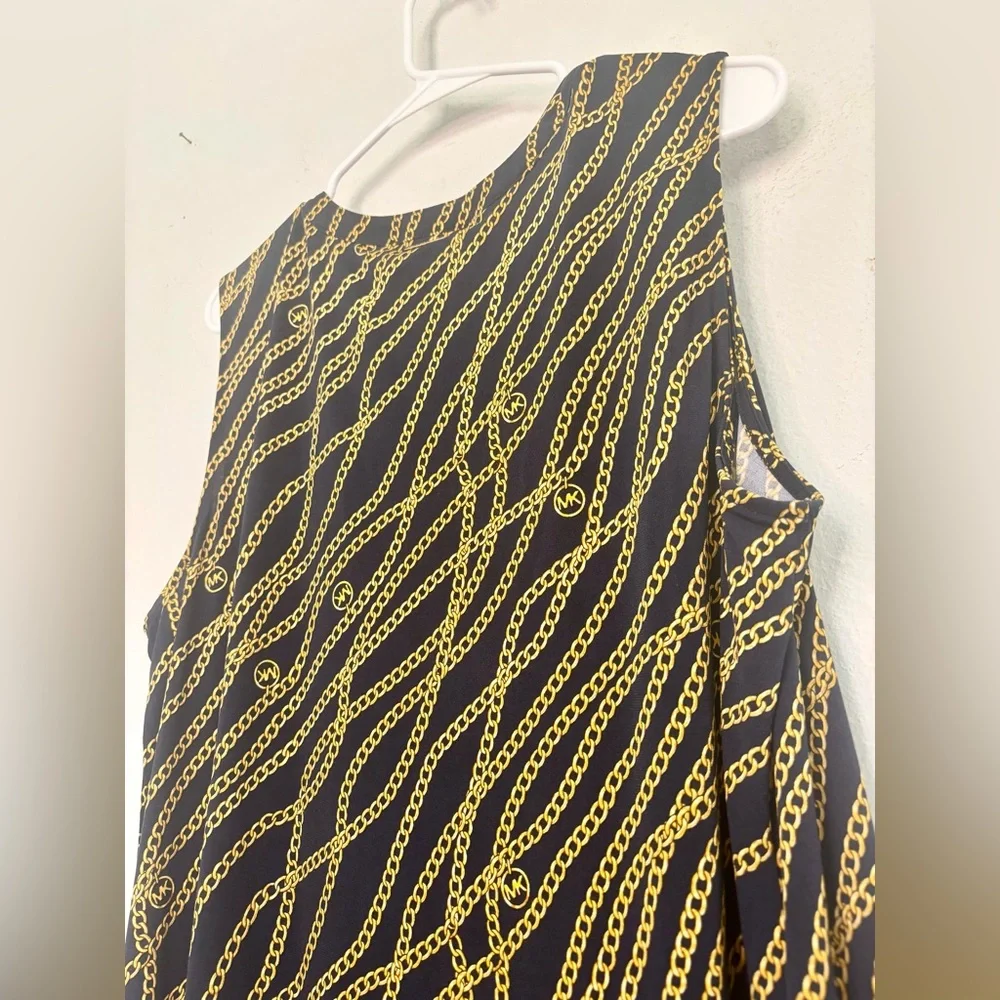 MICHAEL KORS NWT NAVY & GOLD CHAIN PRINTED MIDI DRESS SZ 2X